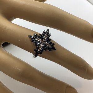 GEMS TREASURES BLK SPINEL & WHITE TOPAZ RING